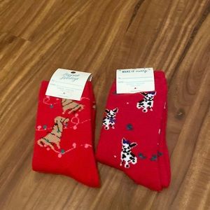 Loft red dog holiday crew socks
